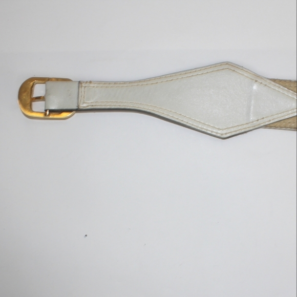RARE Vintage Salvatore Ferragamo White Western Leather Tip Gold accent Belt SZ S main image 4